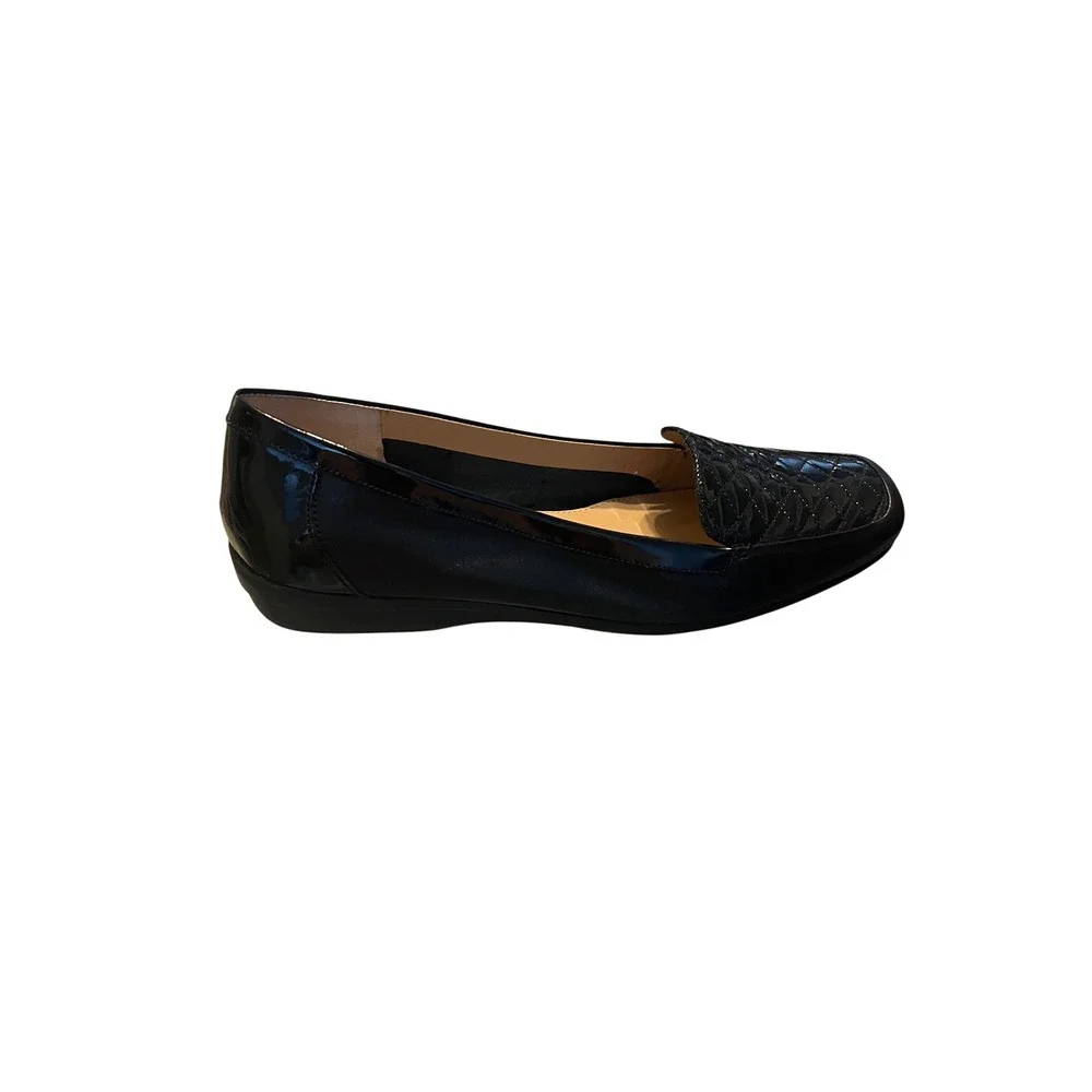 Easy Spirit ESJESSA Womens Black Leather Quilted‎ Patent Square Toe Loafers 9 M